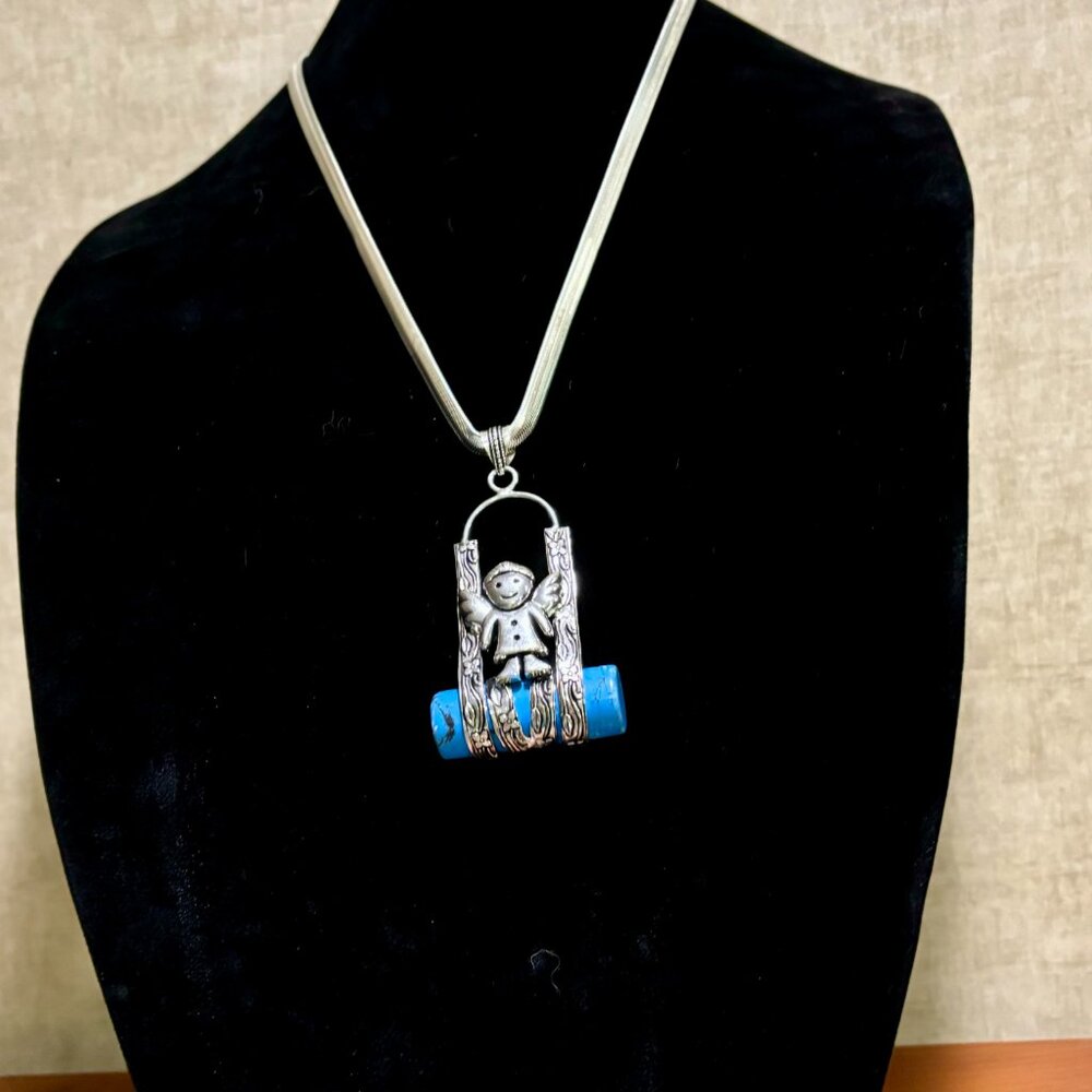 Turquoise Gemstone-Child Angel On A Swing. - Picture 2 of 4